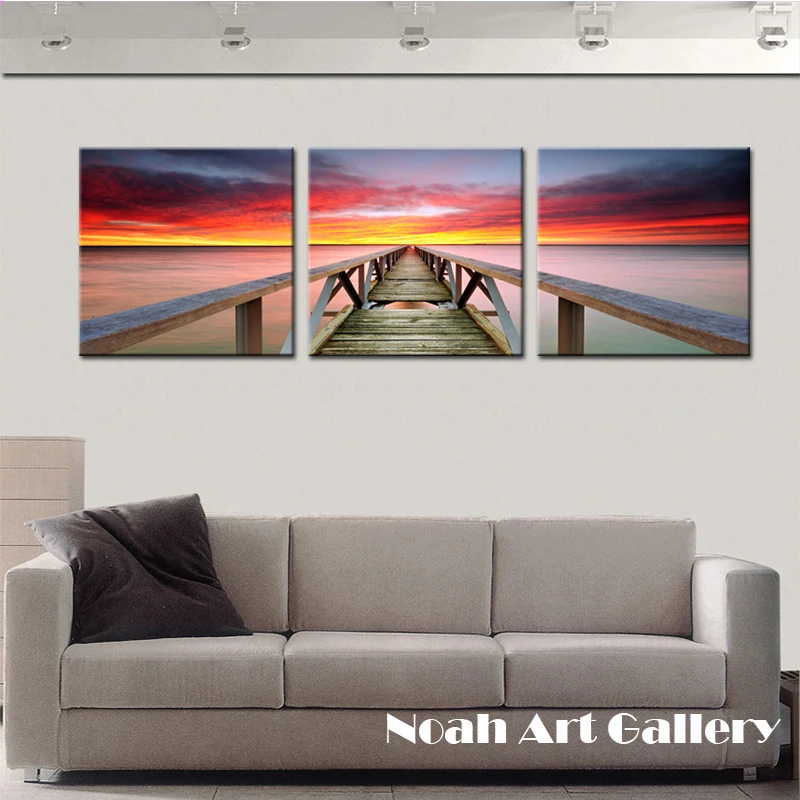 

Noah Art Modern Canvas Prints Painting Sunset Wooden Bridge Landscape Home Decor Wall Screen for Living Room Decoration Unframed