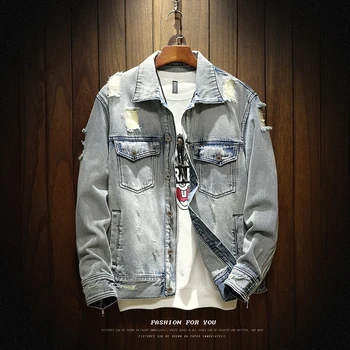 

2018 Fashion jacket spring New Jackets Casual Denim Jacket Holes Men