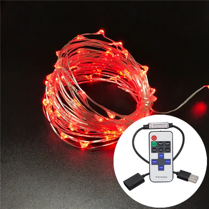 10M 33FT Copper Wire 5M USB 5V LED String Christmas Lights RGB LED Holiday Light With RF Controller For Christmas Decoration
