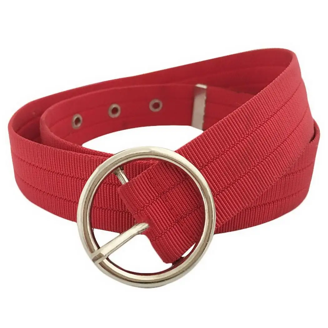 

Women Simple Alloy Round Buckle Adjustable 110cm/43.3inch Canvas Pin 3.5cm/1.38inch Belt White, Black, Red