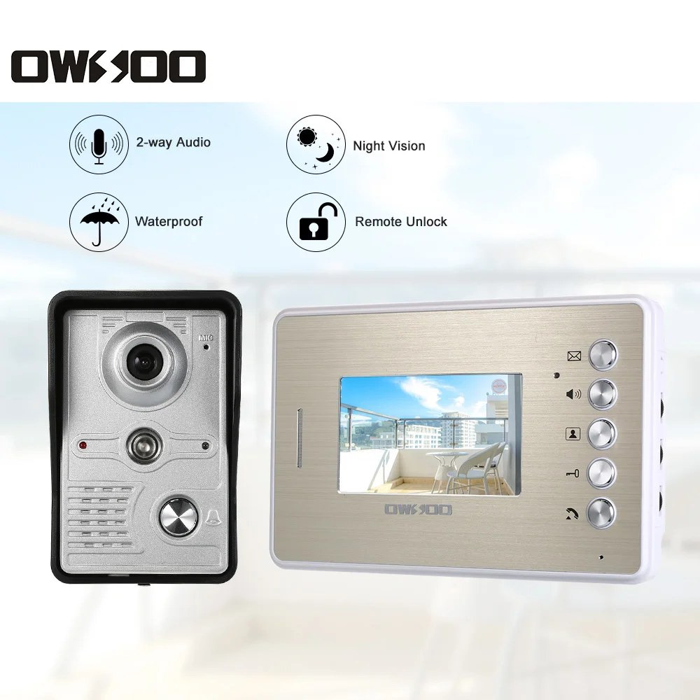 

OWSOO 4.3 "Color TFT LCD Video Door Phone with 1-Camera 1-Monitor Waterproof Two-way Audio Remote Unlock Night Vision Intercom