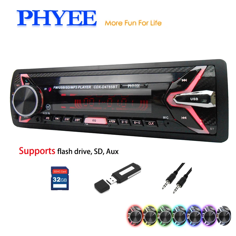 Beste Verwijderbare Autoradio 1 Din Autoradio Bluetooth USB SD A2DP MP3 Stereo Audio Systemen Head Unit 7 Kleuren Verlichting PHYEE 4785BT