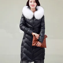 Длинные парки зимние женские Большие меховые с капюшоном Длинные куртки на утином пуху женские парки Женская зимняя верхняя одежда утепленное длинное пальто
