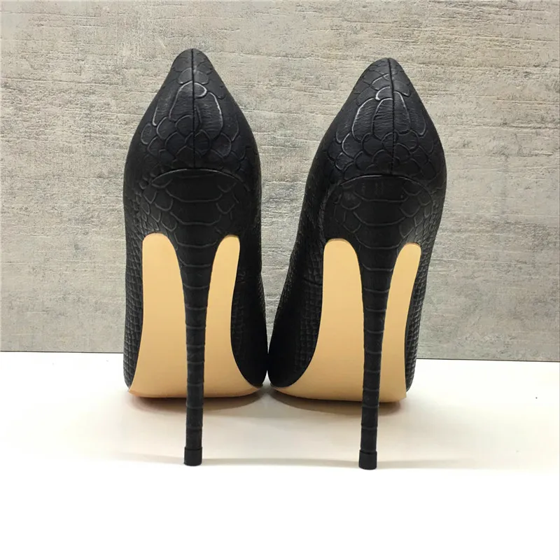 Keshangjia brand fashion new pointed delicate black snake pattern single shoes 12cm high heels ladies party shoes