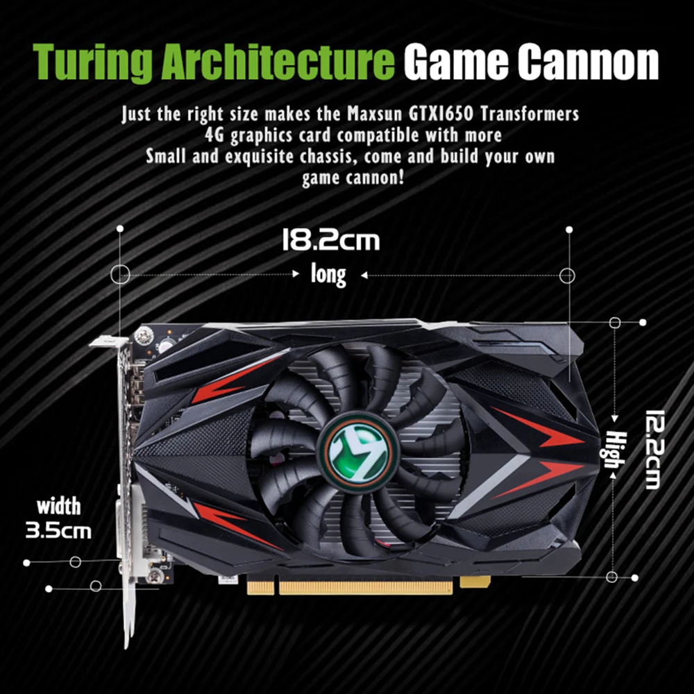 Видеокарта MAXSUN gtx 1650 4G 128 битная видеокарта GDDR5 NVIDIA 8000 МГц 1485 HDMI DVI DP 12nm 896 шт. 75 Вт