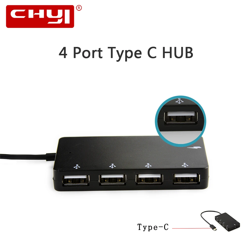 

CHYI 4 In 1 USB C Hub USB 2.0 Hub Multi 4 Port Splitter Adapter With DC Micro USB Power Input For Smart Phone PC Accessories