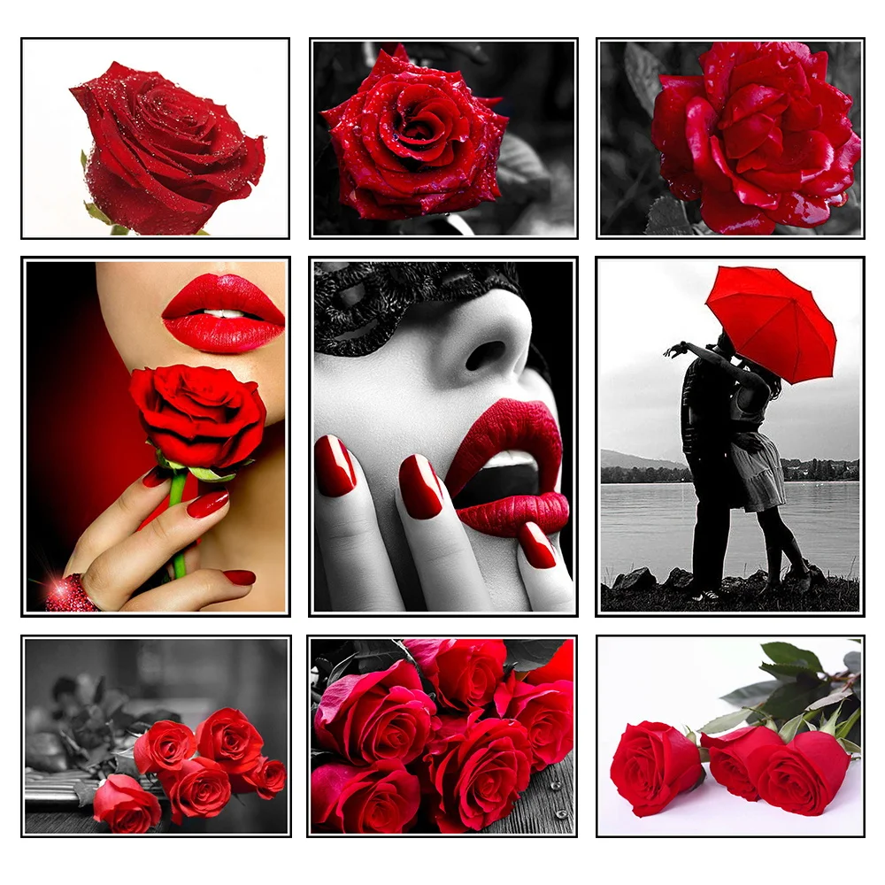 

Pretty Red Rose Beauty Lip Diamond Painting Cross Stitch Embroidery Round Diamond Full Kit Rhinestone Painting Living Room Decor