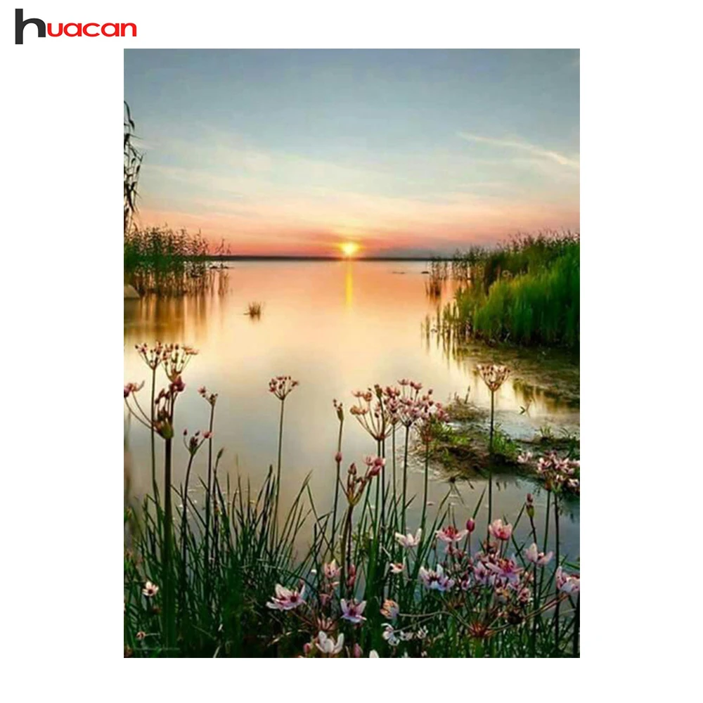 

Huacan Diamond Painting Landscape Full Square Cross Stitch Diamond Embroidery Lake Picture of Rhinestones Mosaic Kit Home Decor