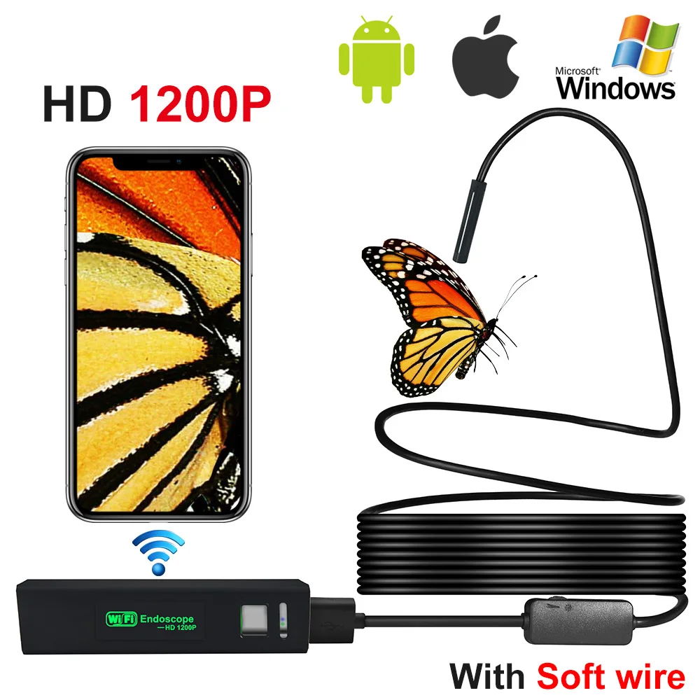 

ViewEye IOS Wifi Endoscope 8mm Lens 8 LED Wireless Waterproof Android Inspection Borescope Camera 2M 3.5M 5M 7M 10M Soft Wire