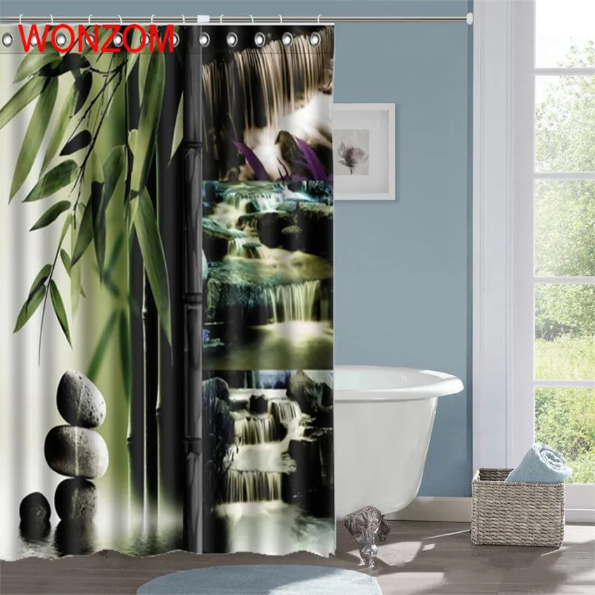 WONZOM 3D панда занавеска для душа с 12 крючками для Mildewproof Leaf Ванная комната Декор Современная бамбуковая Ванна Водонепроницаемая штора подарок