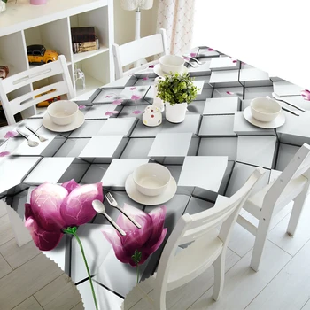 

Customizable Tablecloth 3D Rose Block Pattern Washable Cloth Thicken Rectangular and Round Table Cloth for Wedding