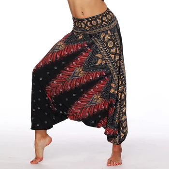 

2019 Fashion Womens Yoga Thai Harem Trousers Pants High Waist Small Eye Print Loose Waist Trousers Yoga Pants