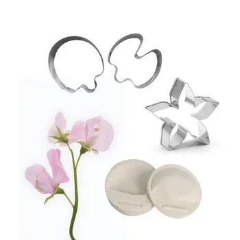 

5pcs Sweet Pea Blossom Impression Flower Mold & Cutter Se Silicone Mold Cake Decorating Fondant Sugarcraft Cake Mold