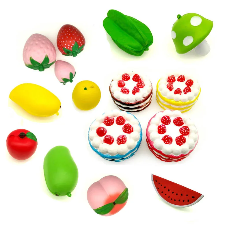 

Kuutti Squishy One Piece Fruit Apples/Strawberry/Orange/Watermelon/Mushroom/Peach/Mango/Cake Cheap Slow Rising Anti Stress Toy