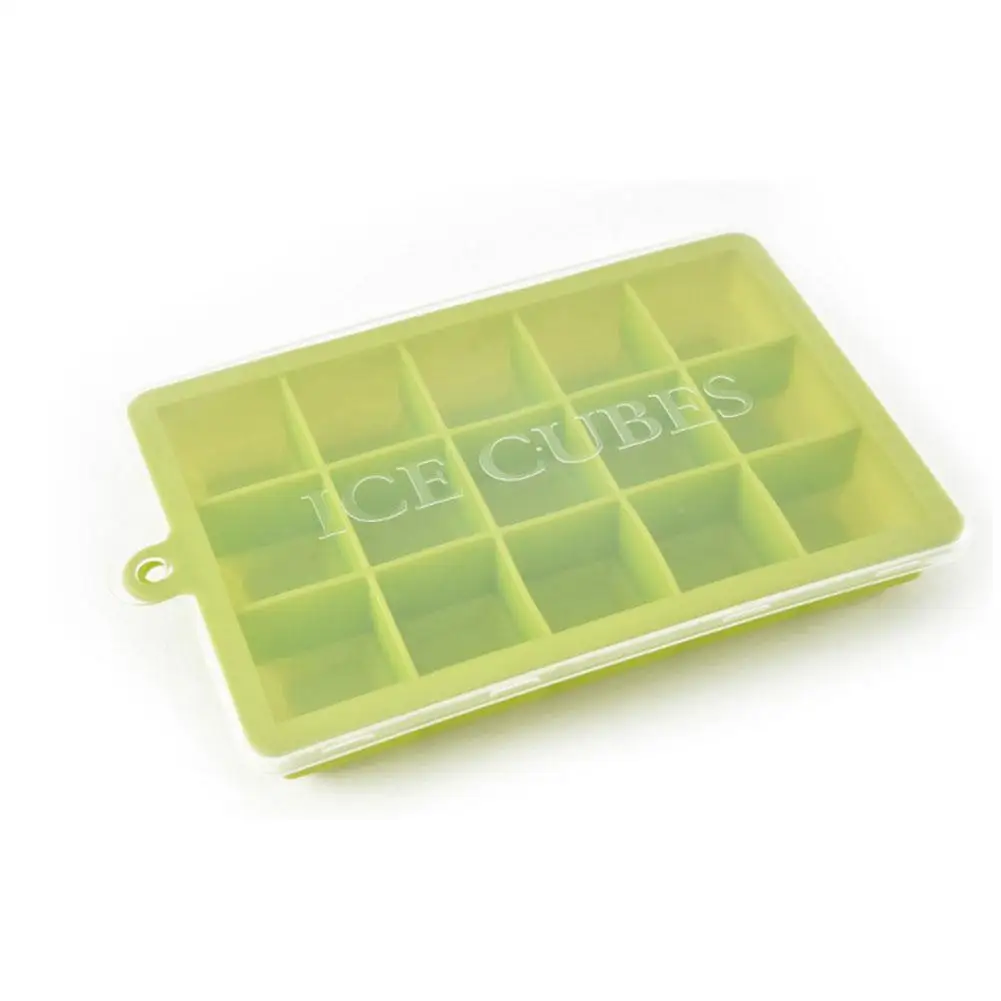LanLan 15-отверстие Еда Класс силиконовые формы для кубиков льда виски льда лоток с крышкой квадратной формы DIY Лед плесень - Цвет: green