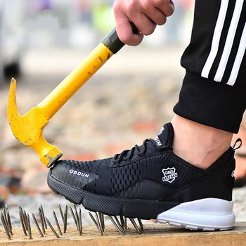 

British fashion mens large size breathable steel toe cap work safety shoes platform summer worker shoe security boots protective