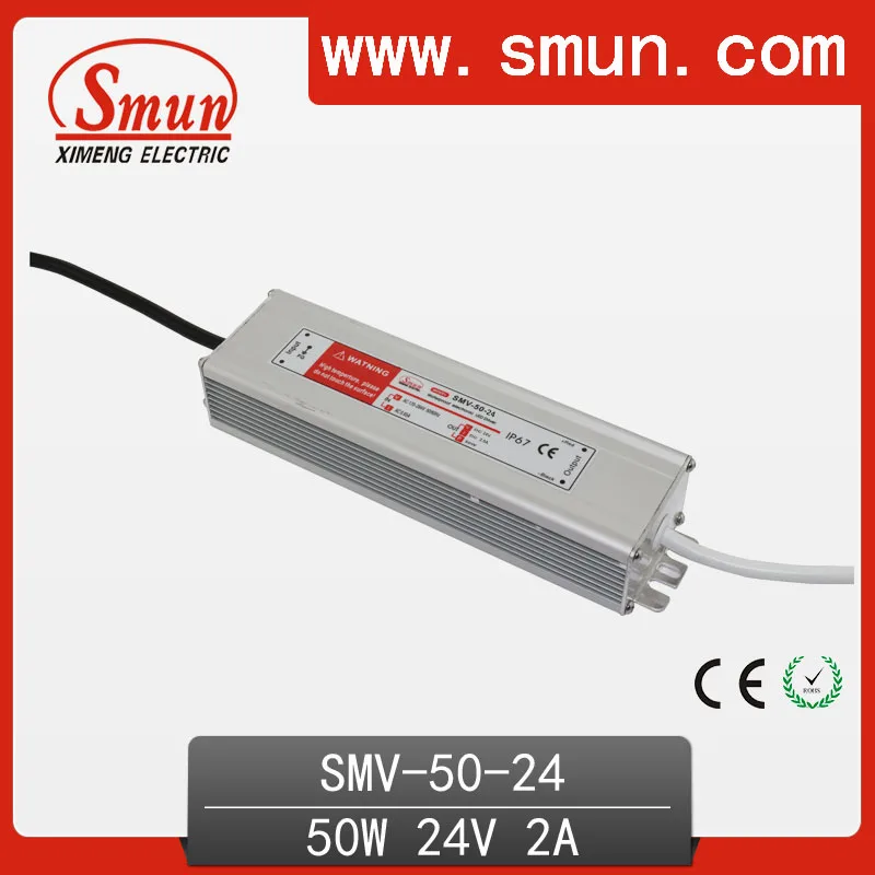 

50W 24V 2A Waterproof IP67 LED Driver Switching Power Supply for Led Strip Light with CE ROHS 1 Year Warranty SMV-50-24