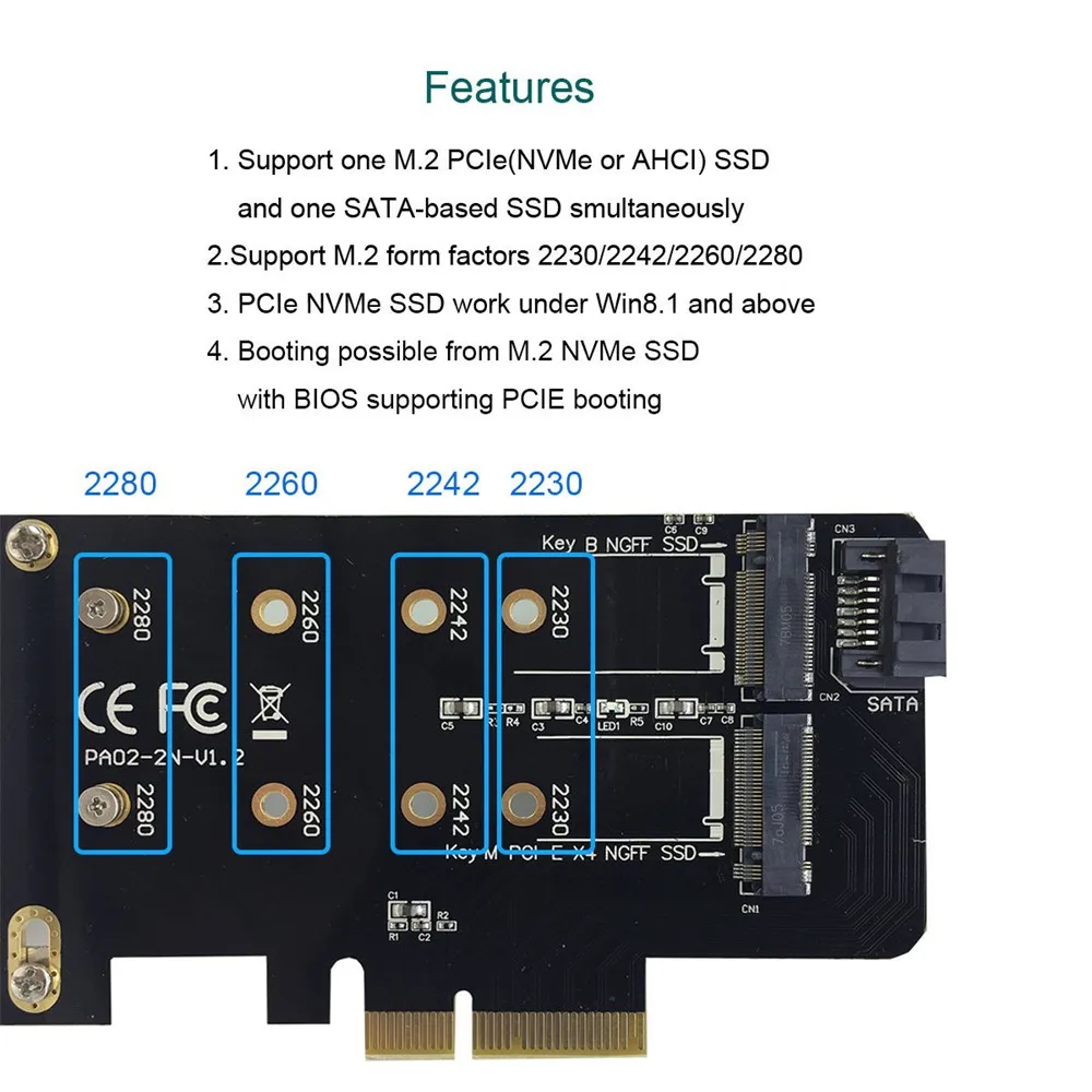 Двойной M.2 PCIe адаптер M2 SSD NVME M ключ SATA на основе B ключ к PCI-e 3,0x4 Контроллер конвертер карты Поддержка 2280 2260 2242 2230