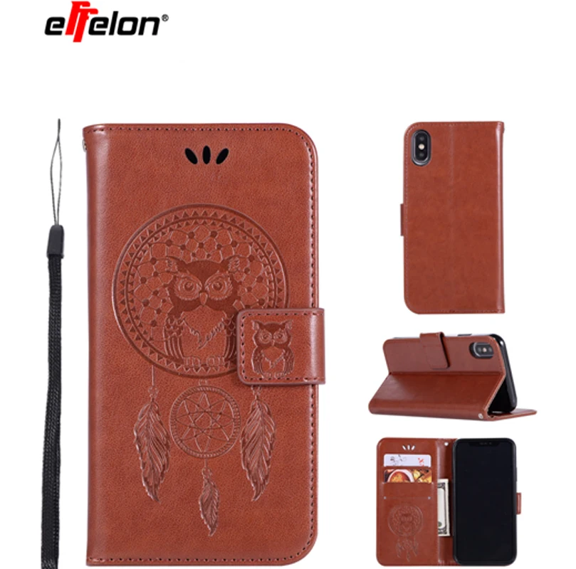 

effelon New Case For Apple iPhone X PU Leather Case Stand Function Card Holder With Embossed Owl Magnetic Flip Wallet Purse Case