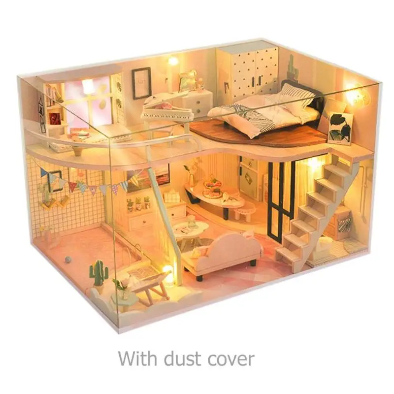 

DIY Wooden Doll House Model Toy with Furnitures Accessories Kids Hand-made Miniature Dollhouse Building Kits Girls Birthday Gift