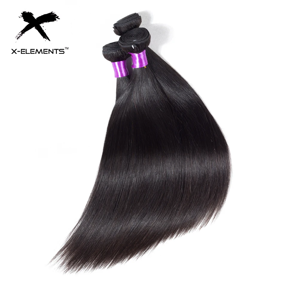 X-Elements Peruvian Straight Hair Weave Bundles Natural Color 100% Human Hair Weave Extensions Non Remy Hair 1 3 4 Bundle Deals (3)
