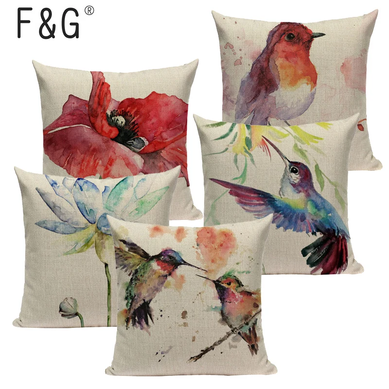 

Watercolor Plant Bird Lumbar Pillow Covers Party Wedding Beach Almofada Cheap Kussenhoes Promotion Home Decoration Pillowcase