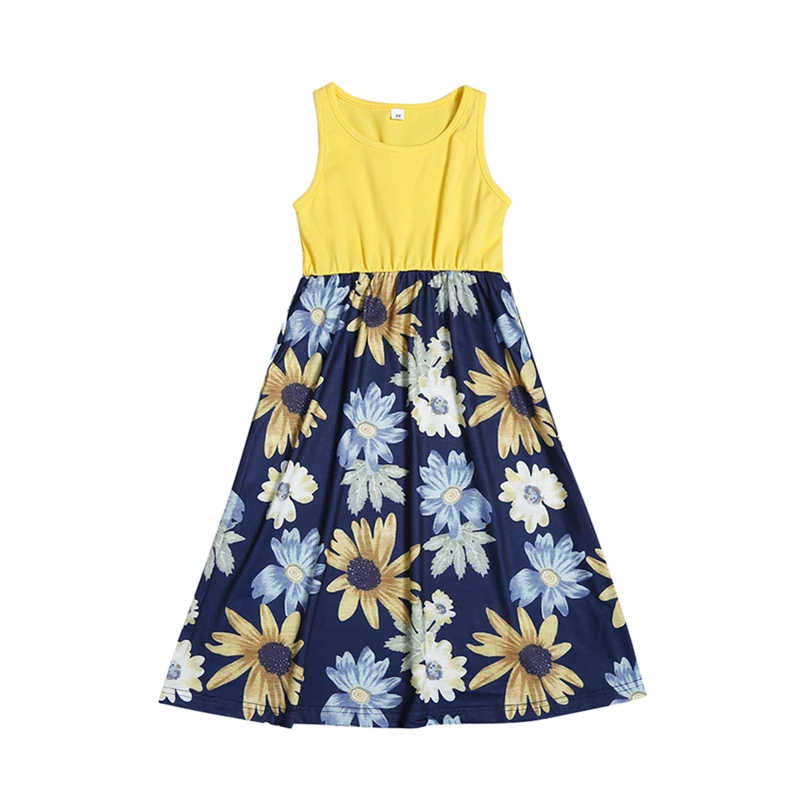 Summer Casual Dress Mother And Daughter Clothes Sleeveless Sun flower Mother Daughter Dresses For Holiday Beach Dress