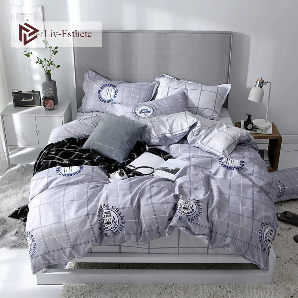 

Liv-Esthete Modern Series Gray Bedding Set Elegant Duvet Cover Flat Sheet For Adult Single Double Queen King Bed Linen Bed Set