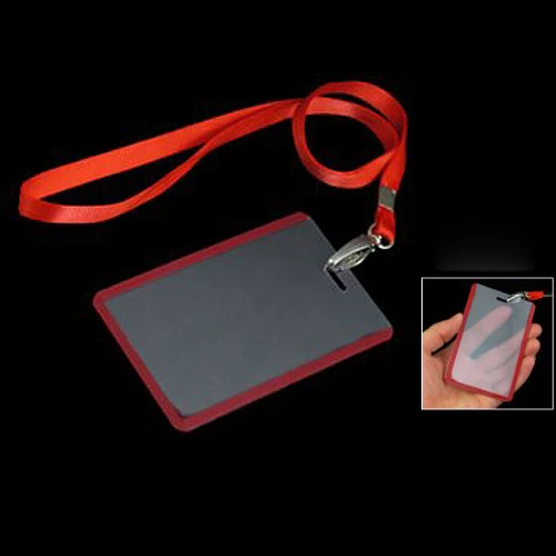 

2 Pcs School Office Red Lanyard Vertical B8 ID Name Badge Card Holders