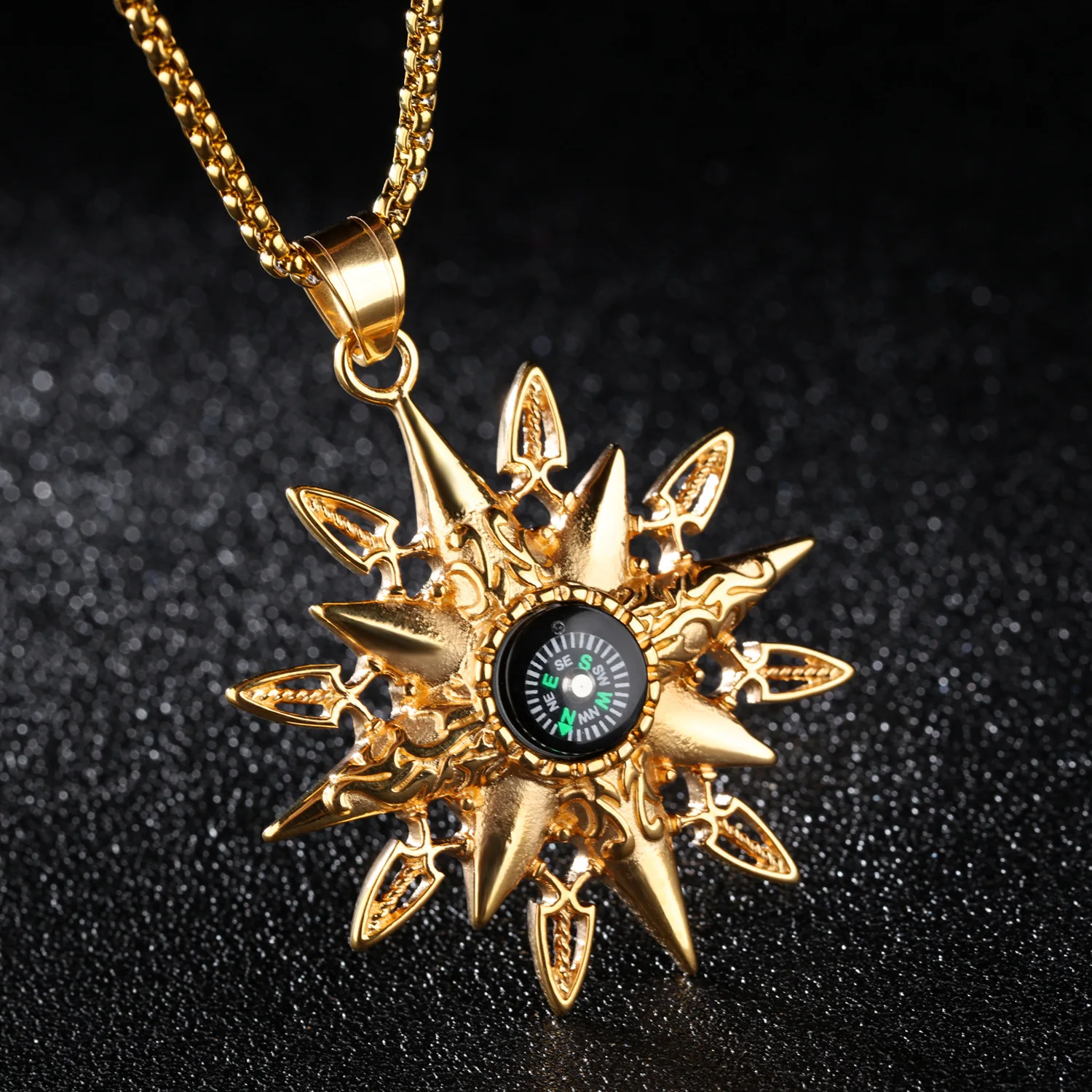 

New Rotating Compass Turn Pendant Necklace Mens Necklaces Stainless Steel Charm Pendants 316l Colgante Hombre Bijoux Homme