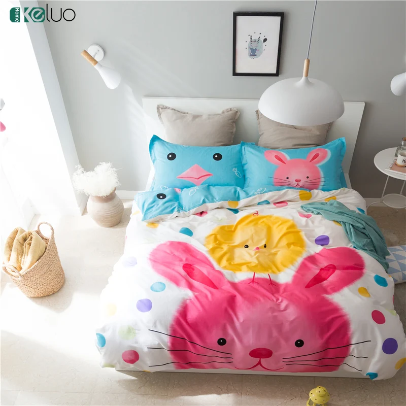 

KELUO Print Bedlinens Cotton Queen size Duvet cover set Bedding set 3/4PCS Cartoon Children Gift Boy and Girl Rabbit