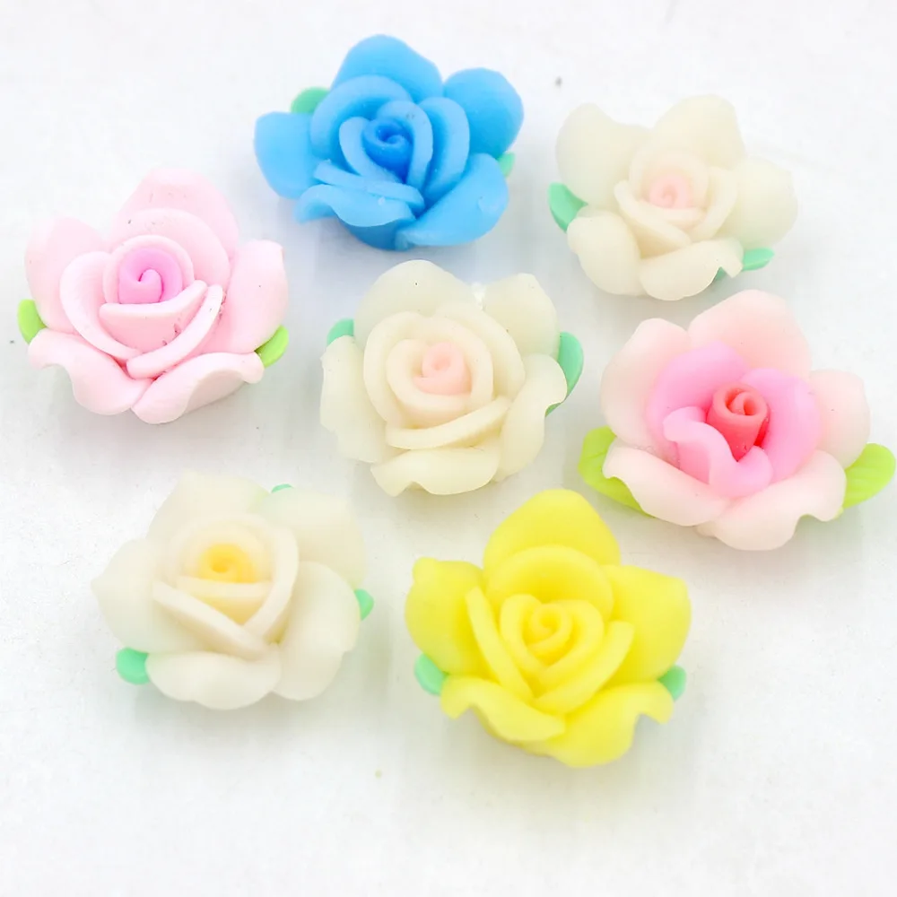 

Free Shipping About 12/15/20mm Colorful Loose 3D Polymer Clay Beads Rose Flower Design WIth Double hole For DIY Jewelry Making
