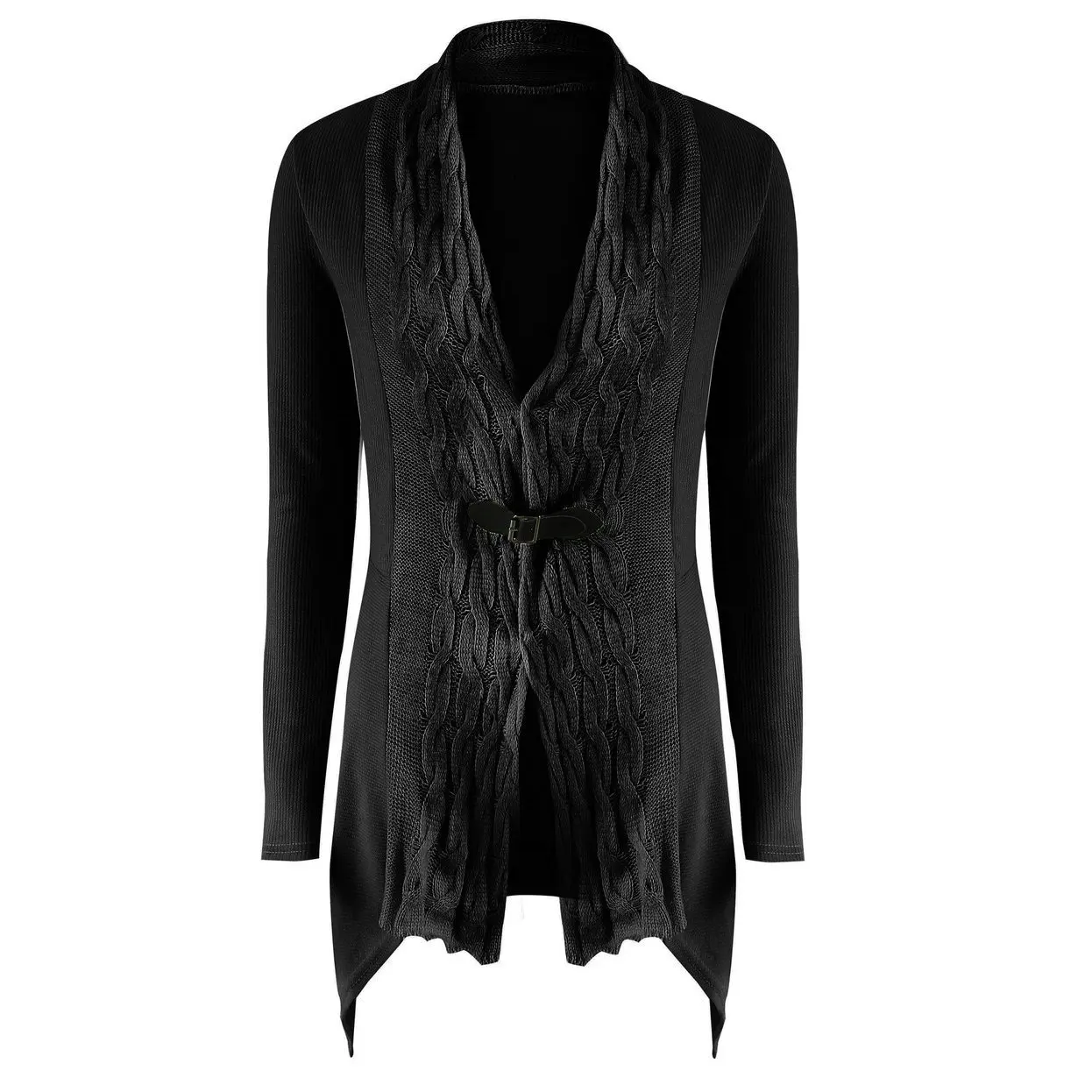 Размера плюс 4XL женский осенний зимний Кардиган пальто с длинным рукавом V шеи трикотажная одежда неправильной формы топы дамы тонкий свитер куртка верхняя одежда - Цвет: 2208-Black