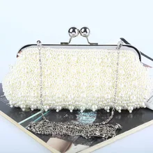 2016 New Fashion Pearl Evening Bag Handmade Beaded Evening Bag Luxury Crystal Evening Bag Shinny Crystals Ladies Party Handbag