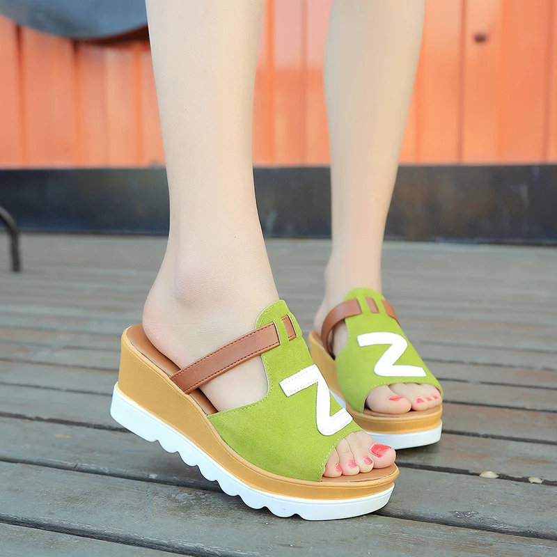 

Women Flip Flops 2019 New Wedgesdropship High Heels Slip on Peep Toe Women Slides Casual Ladies Beach Sandals