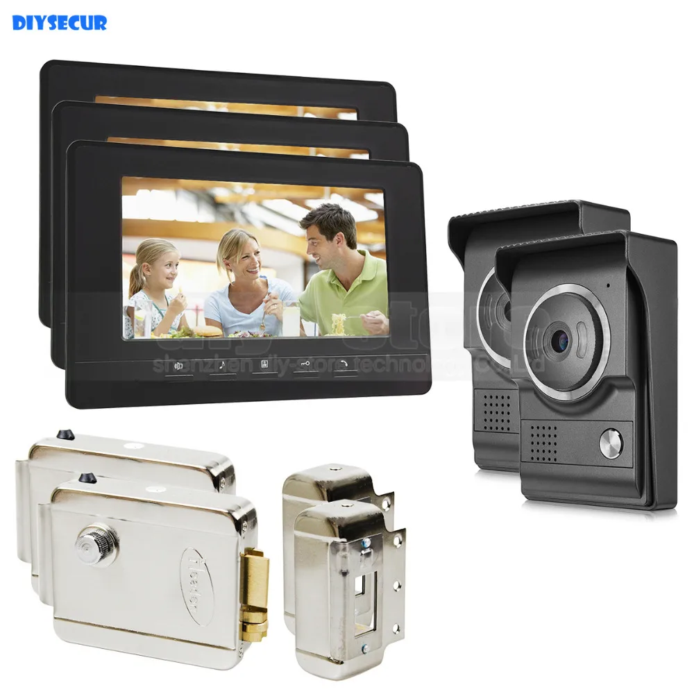 

DIYSECUR 7inch Video Intercom Video Door Phone 700TV Line IR Night Vision HD Camera + Electric Lock for Home Office Factory 2V3