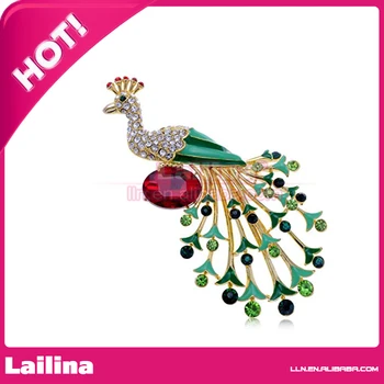 

100pcs/lot Gold Tone Peacock Bird Colorful Rhinestones Animals Brooch Pin
