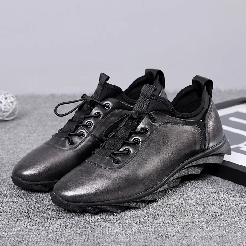 DESAI Brand Italian Designer Men Shoes Genuine Leather Men's Casual Trainers Shoes Elastic Band Shoes Black Sneakers Size 38-43 DESAI Brand Italian Designer Men Shoes Genuine Leather Men's Casual Trainers Shoes Elastic Band Shoes Black Sneakers Size 38-43