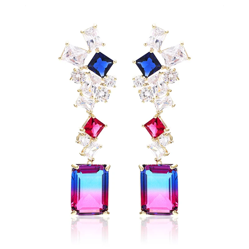 

XIUMEIYIZU New Square Tourmaline Zircon Long Drop Earrings Luxury Earring Women Fashion Wedding Party Jewelry