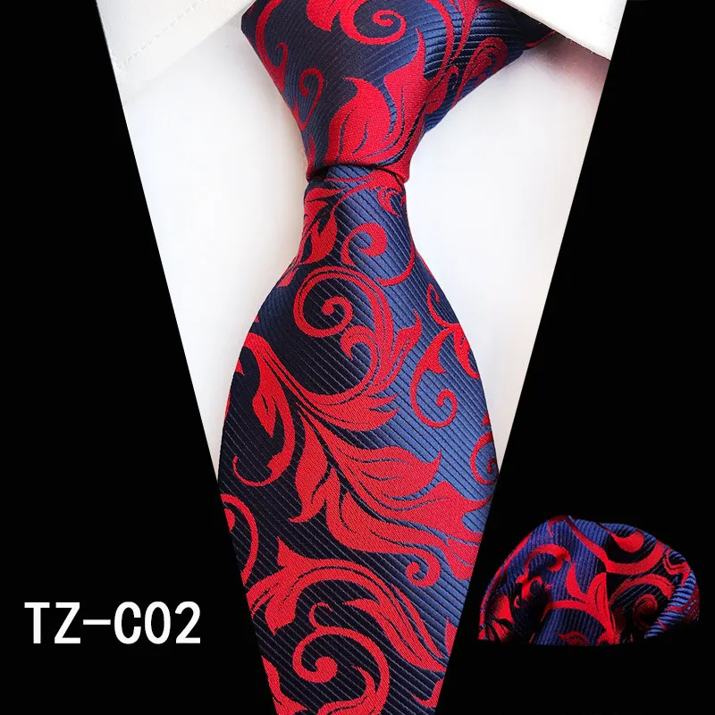 Классический 8 см Шелковый мужской галстук набор зеленый красный цветочный клетчатый жаккардовый Карманный квадратный галстук деловой мужской костюм свадебный платок галстуки - Color: C02