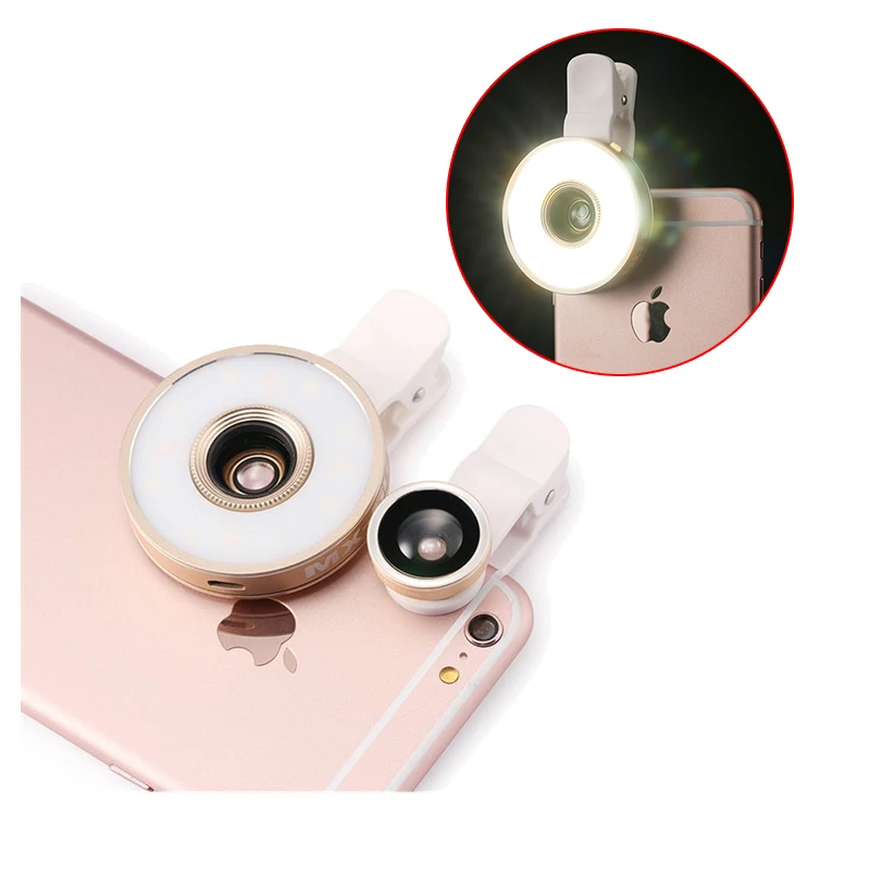 6in1 LED Flashlight Fisheye Wide Angle Macro Fisheye Lenses Phone Lens