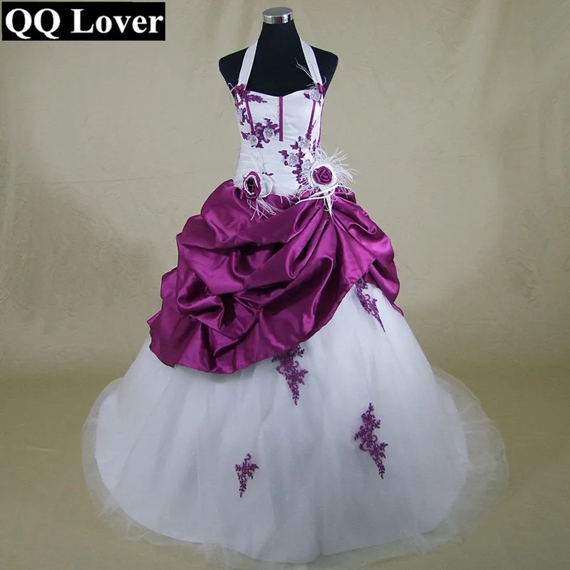 

QQ Lover 2019 New Design Split Joint Halter Wedding Dress Colors Vestido De Novia