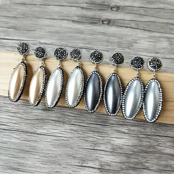 

4 Pairs Mixed Color Teardrop Shell bead Earrings, handcrafted with Crystal rhinestone pave dangle Earrings ER723