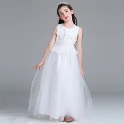 Новый Вечеринка цветок с бантом для девочек свадебное платье белые нарядные костюм принцессы детская одежда для маленьких девочек детское