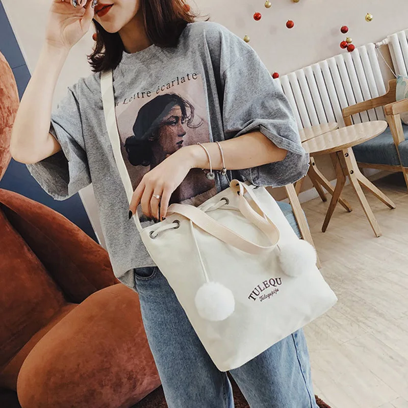 

Canvas Single Shoulder Bag Lightweight Shopping Bag with Drawstring for Women LT88