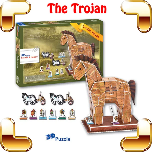 New DIY Gift Trojan Horse 3D Puzzle History Model Building Paper Puzzle Education Book For Kids