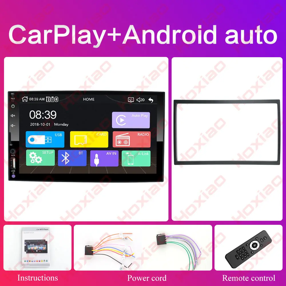2 din Автомобильный Радио плеер с сенсорным экраном Зеркало Ссылка Android Авто Carplay MP5 SD/FM/USB/AUX/Bluetooth " HD 2DIN Аудио Автомобиля - Цвет: Черный