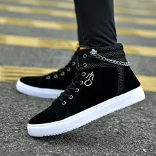 Hot 2017 Spring Autumn Men Casual Canvas Shoes Men Lace-Up Chain Skull Decorative Ankle Boots Winter Fashion Trend Fur Man Shoes
