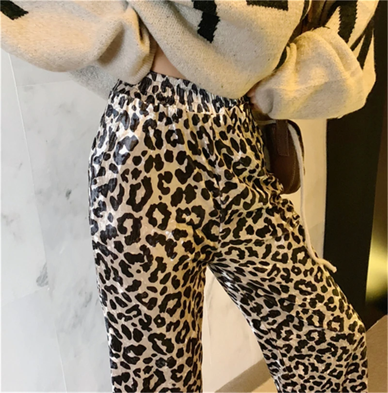 RUGOD модные длинные черные брюки женские леопардовые с принтом Высокая талия прямые брюки женские повседневные длинные широкие брюки femme