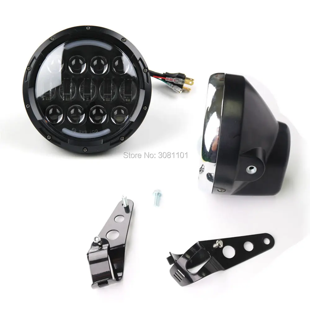 

105W 7"Round Projector Off Road LED Headlight Car-styling H4 Plus Mounting Lamp Housingfor 2004-2009 Yamaha Roadstar 1700